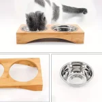 Ceramic Cat Bowl Set with Bamboo Tray Leakproof Design 3 | PricZone