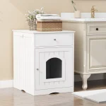 Wooden Cat Litter Box Enclosure with Drawer and Side Table 3 | PricZone