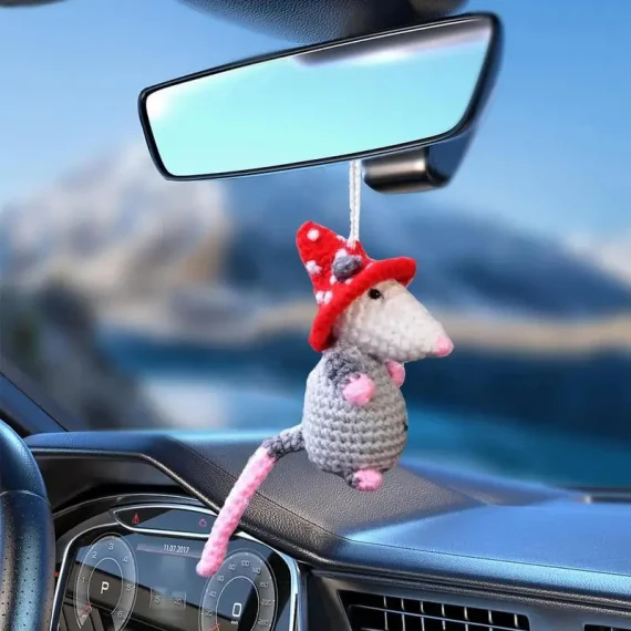 Handmade Knitted Opossum Rearview Mirror Charm 5 | PricZone