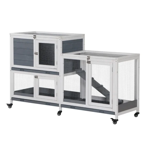 Wooden Rabbit Hutch Elevated Pet Cage with Tray 2 | PricZone