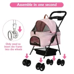 Pink Folding Pet Stroller for Small Dogs and Cats 6