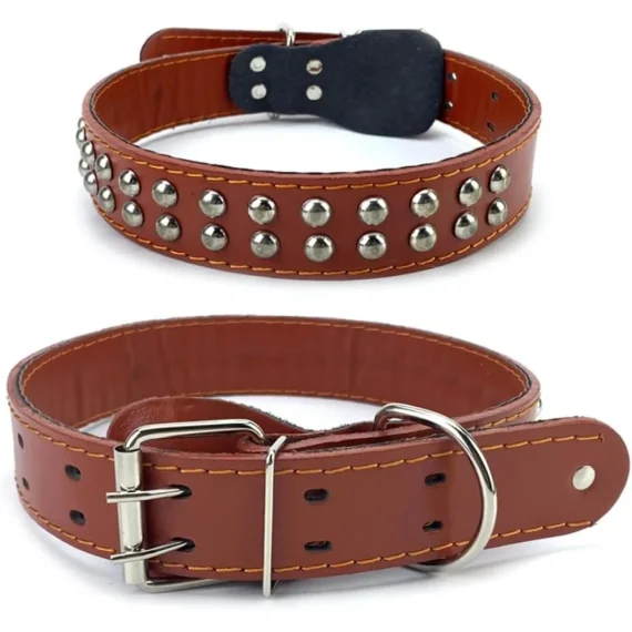 Rivets Cowhide Dog Collar and Leash for Large Dogs 1 | PricZone