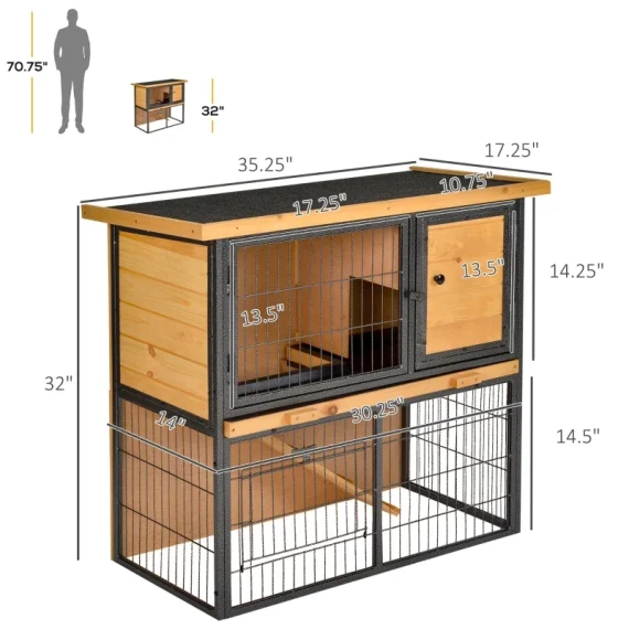 Wood Rabbit Hutch Elevated Bunny Cage Small Animal House 3 | PricZone