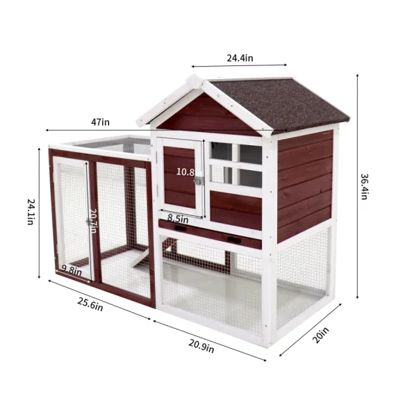 Wooden Chicken Coop with Rabbit Hutch Wine Red White 6 | PricZone