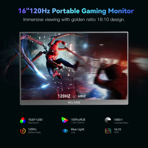 120Hz Portable Monitor 16 Inch for Gaming Travel 5 | PricZone