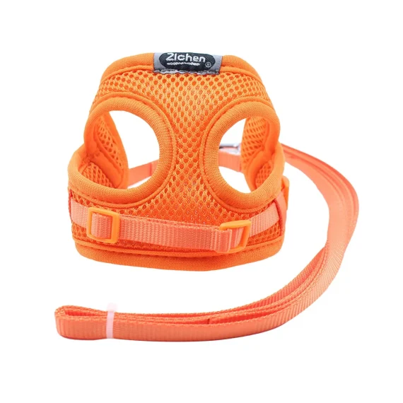 3 Dog Leash Set with Orange Mesh Harness and Chest Strap 4 | PricZone