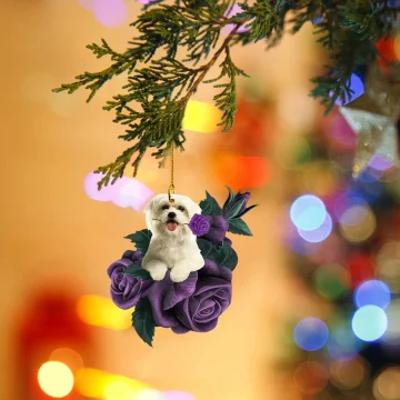 Christmas Tree Dog Pendant in Purple Rose Design 2