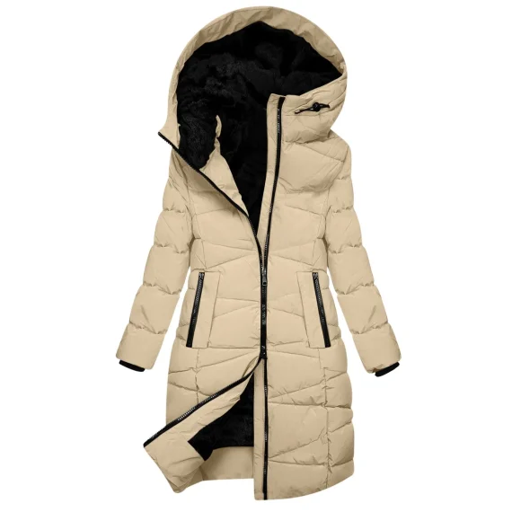 Womens Mid Length Hooded Down Coat Fleece Lined 4 | PricZone