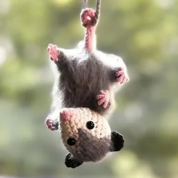 Handmade Knitted Opossum Rearview Mirror Charm 2