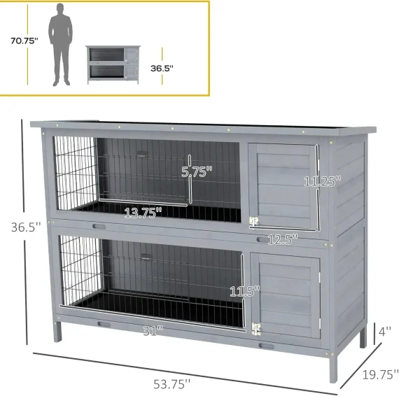 54 Inch 2 Story Wooden Rabbit Hutch Bunny Cage with Tray 5 | PricZone