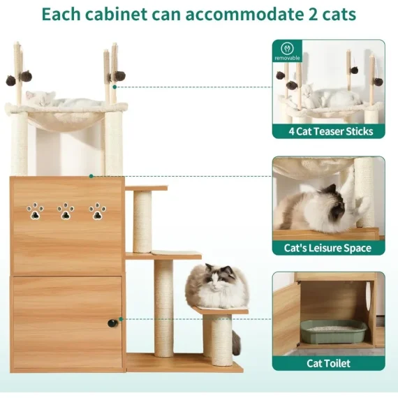 Modern Cat Tree With Litter Box Enclosure and Hammock 6 | PricZone