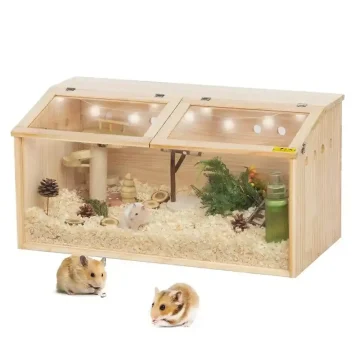 US Wooden Hamster Cage and Habitats,Acrylic Large Guinea Pig Cage with Openable Topt with Visible Acrylic Boards,Natural Wooden 1