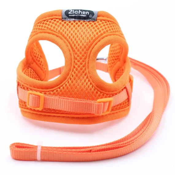 3 Dog Leash Set with Orange Mesh Harness and Chest Strap 3 | PricZone