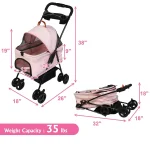 Pink Folding Pet Stroller for Small Dogs and Cats 2