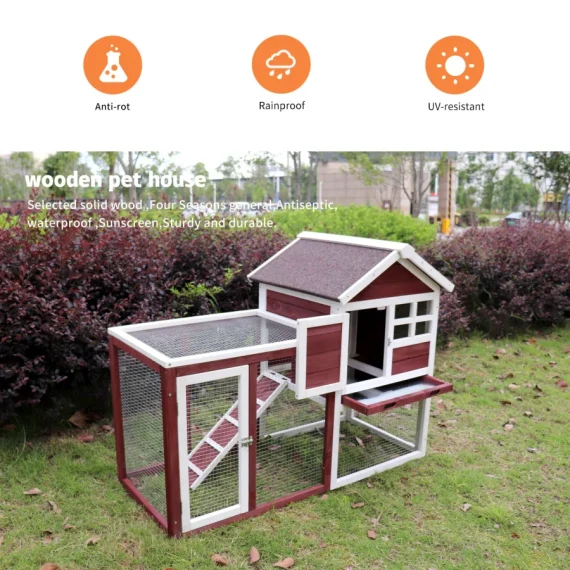 Wooden Chicken Coop with Rabbit Hutch Wine Red White 5 | PricZone