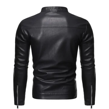 Faux Leather Jacket Zip Up Warm Streetwear 2