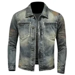 Vintage Mens Denim Jacket Slim Fit Lapel Coat 3 | PricZone