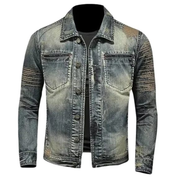 Vintage Mens Denim Jacket Slim Fit Lapel Coat 3 | PricZone