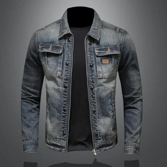 Vintage Denim Jacket Slim Fit Zip Up Cotton Coat 1 | PricZone