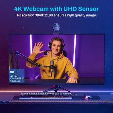 4K Streaming Webcam 1080P 60FPS USB Camera with Mics 2