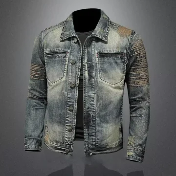 Vintage Mens Denim Jacket Slim Fit Lapel Coat 1