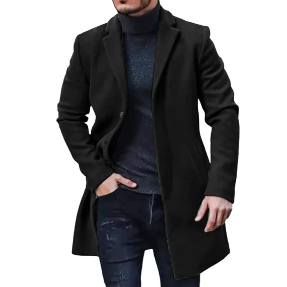 Spring Mens Solid Wool Coat Slim Fit Trench 4 | PricZone