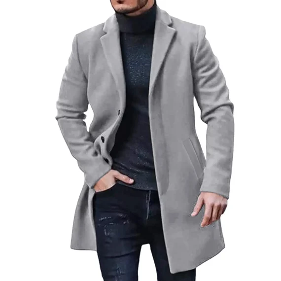 Spring Mens Solid Wool Coat Slim Fit Trench 1 | PricZone