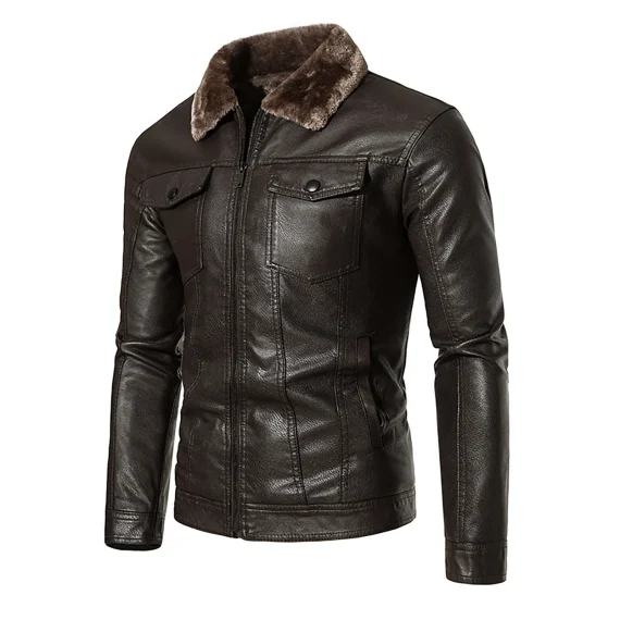 Retro Leather Collar Jacket   Slim Fit Biker Coat 3 | PricZone