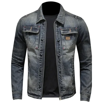 Vintage Denim Jacket Slim Fit Zip-Up Cotton Coat 2