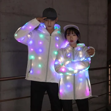 LED Glowing Hooded Jacket Mens Womens Luminous Coat 2