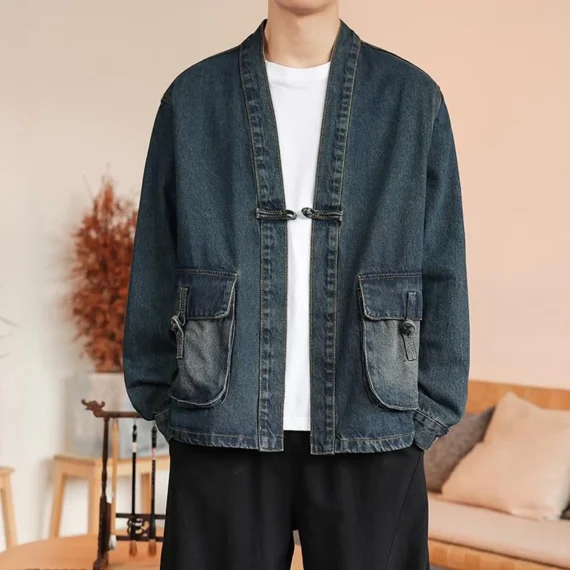 Vintage Mens Denim Jacket Long Sleeve Loose Fit 2 | PricZone