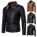 Retro Leather Collar Jacket   Slim Fit Biker Coat 1 | PricZone