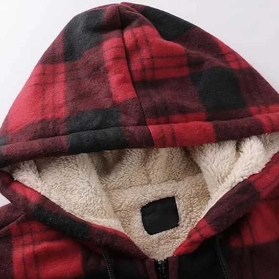 Oversize Plaid Print Mens Zipper Hooded Sweatshirt 5 | PricZone