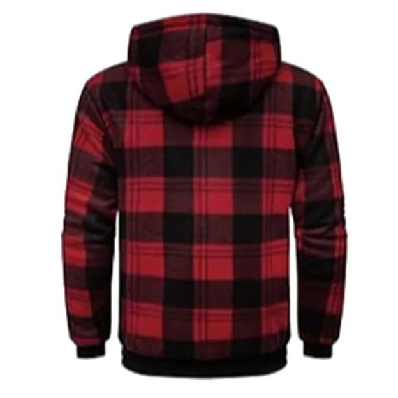 Oversize Plaid Print Mens Zipper Hooded Sweatshirt 2 | PricZone