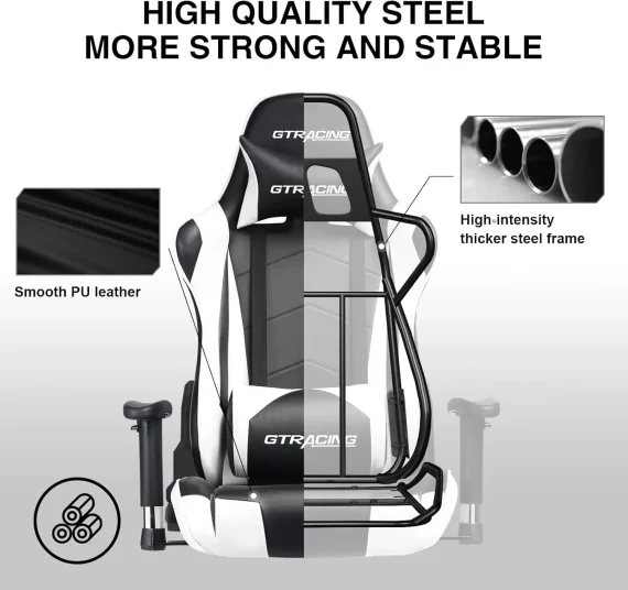 GTRacing White Gaming Chair Ergonomic Recliner 5 | PricZone