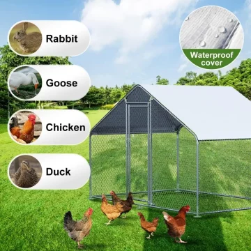 Large Metal Chicken Coop Walk-in Poultry Cage with Waterproof Cover 2