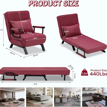 Convertible Sleeper Chair 3-in-1 Chaise Lounge 2