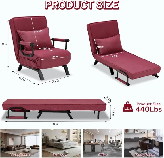 Convertible Sleeper Chair 3 in 1 Chaise Lounge 2 | PricZone