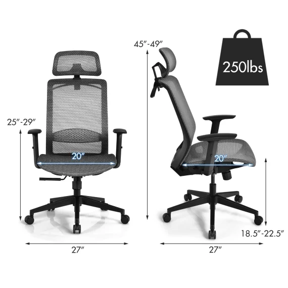 Ergonomic High Back Mesh Recliner Office Chair Grey 2 | PricZone