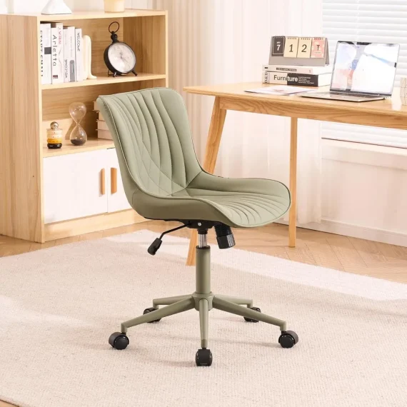 Deep Green Modern Armless Office Chair with Wheels 4 | PricZone