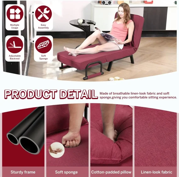 Convertible Sleeper Chair 3 in 1 Chaise Lounge 4 | PricZone