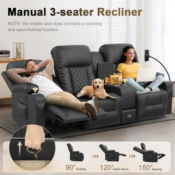 Yonisee 3 Seat Reclining Sofa with Storage and USB 5 | PricZone