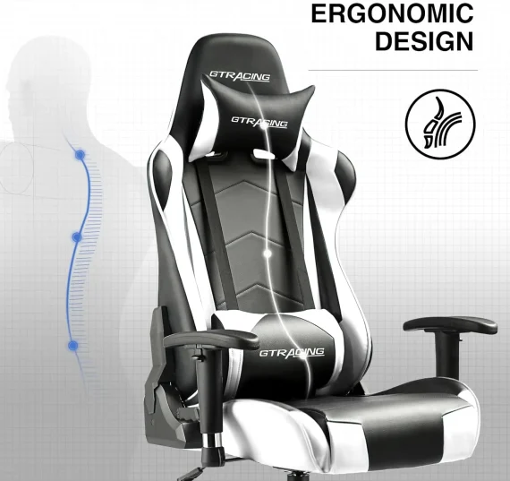 GTRacing White Gaming Chair Ergonomic Recliner 6 | PricZone