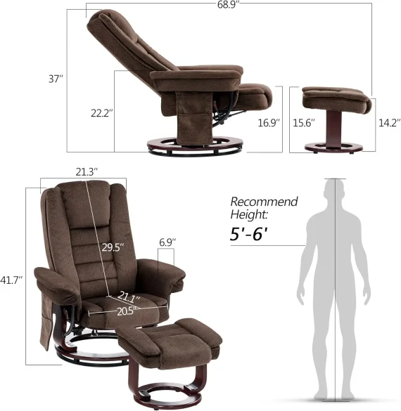 Mcombo Swivel Recliner Chair with Ottoman and Massage 3 | PricZone