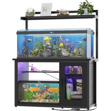 55-75 Gallon Aquarium Stand with LED Light & Storage 1