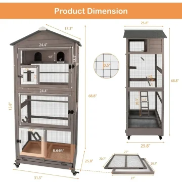 68.8-inch Large Wooden Bird Aviary Cage with Wheels 2