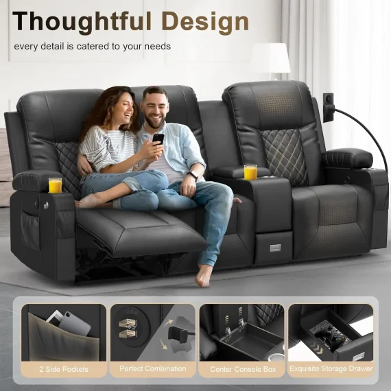 Yonisee 3 Seat Reclining Sofa with Storage and USB 4 | PricZone