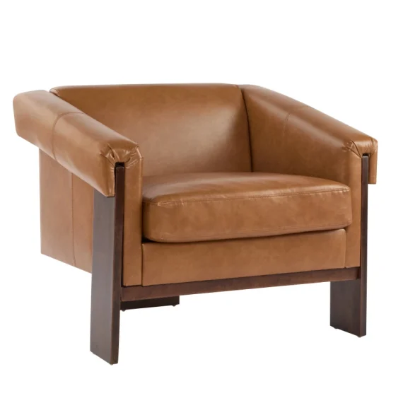 34 inch Mid Century Modern Brown Faux Leather Chair 4 | PricZone