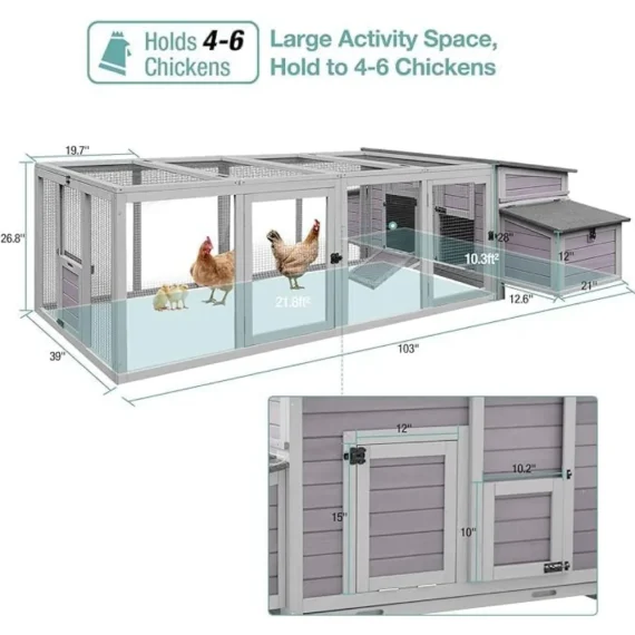 103 inch Large Wooden Chicken Coop for 4 6 Chickens 6 | PricZone