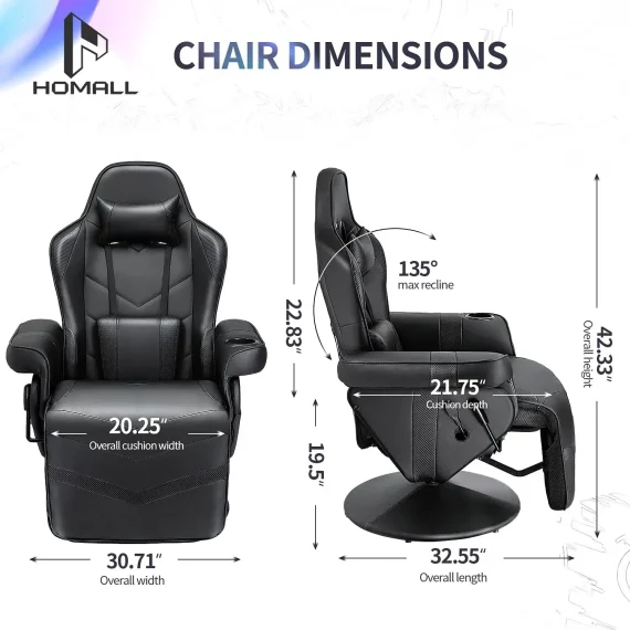 Homall Gaming Recliner Chair with Footrest Black 3 | PricZone